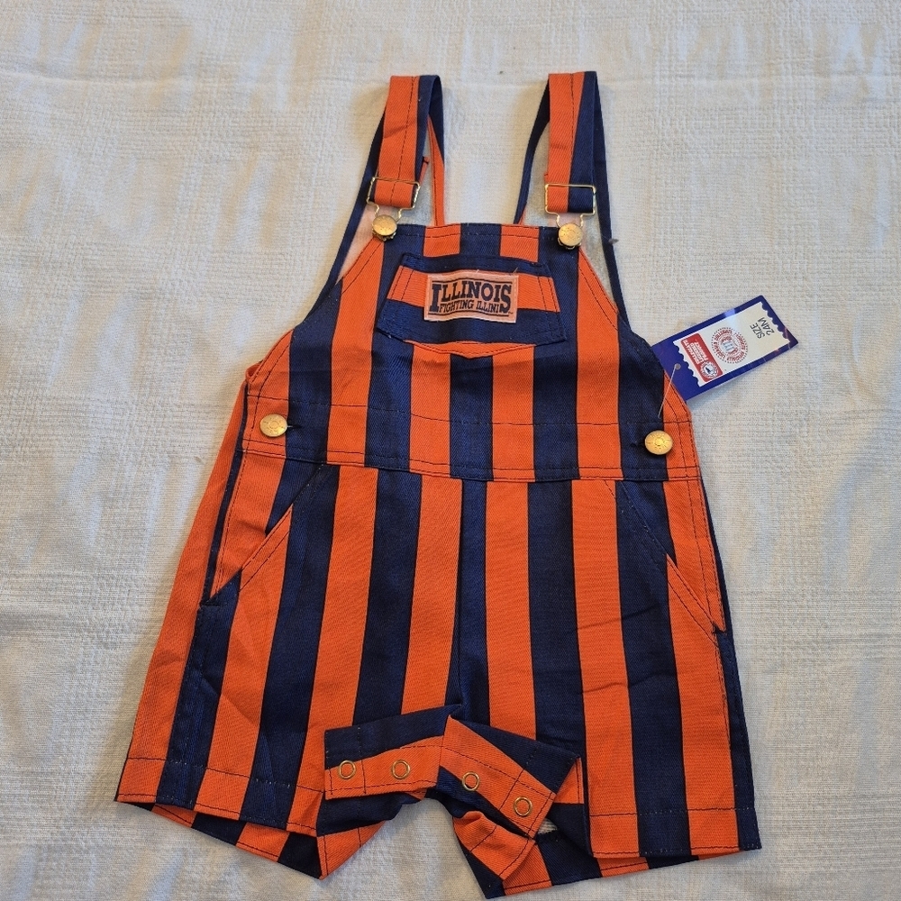Vintage Illinois Fighting Illini size 24 M striped orange and blue shortall NWT